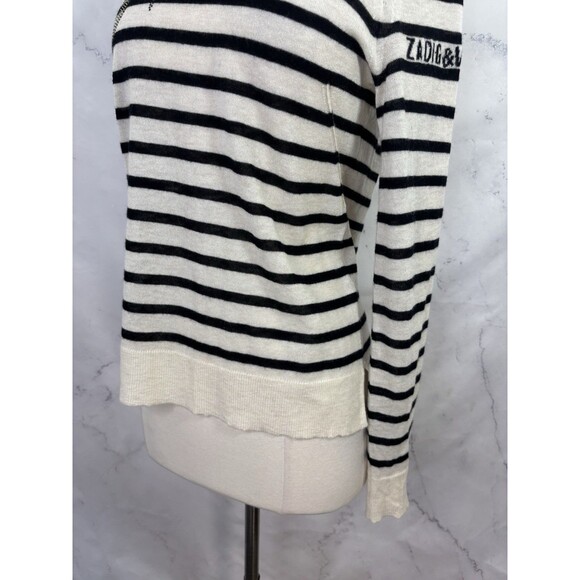 Zadig & Voltaire Cashmere Sweatshirt Sz M Thin Striped Bling Rhinestone Sweater - Picture 9 of 16